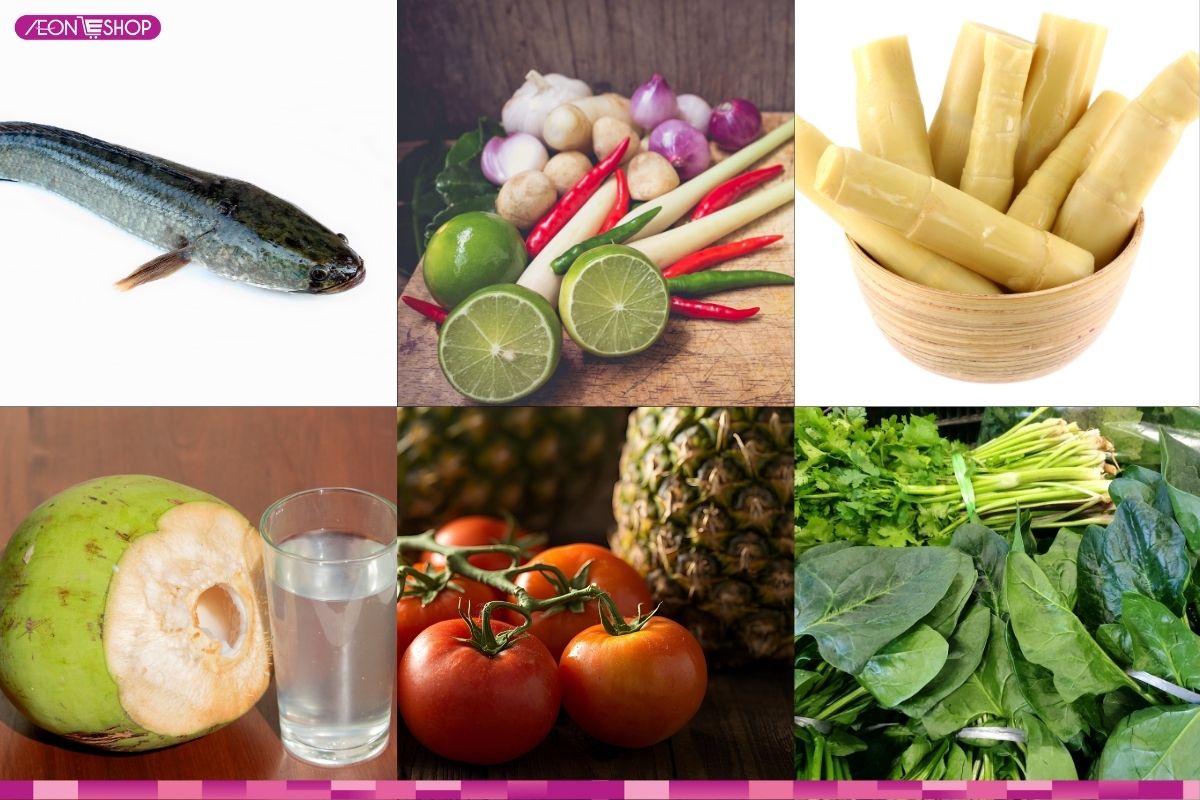 Nguyên liệu làm lẩu cá lóc nấu chua