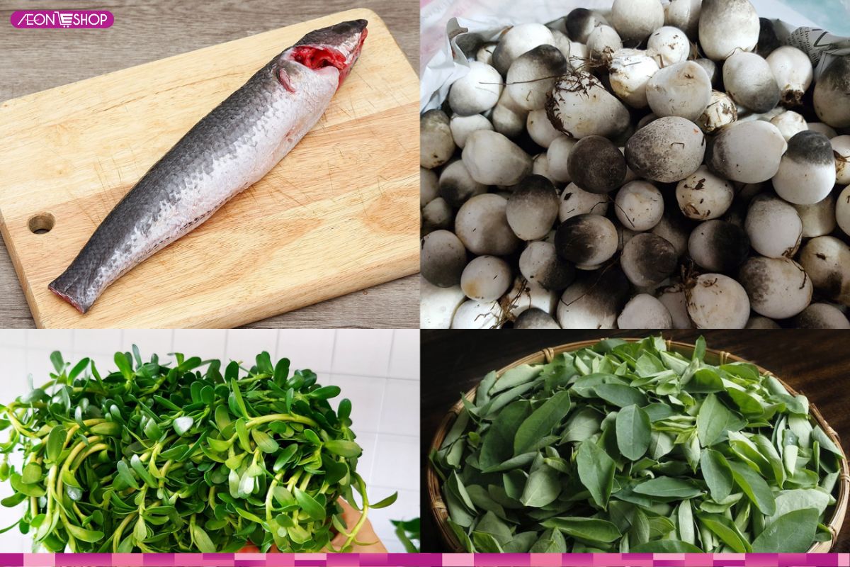 Nguyên liệu nấu lẩu cá lóc nấm