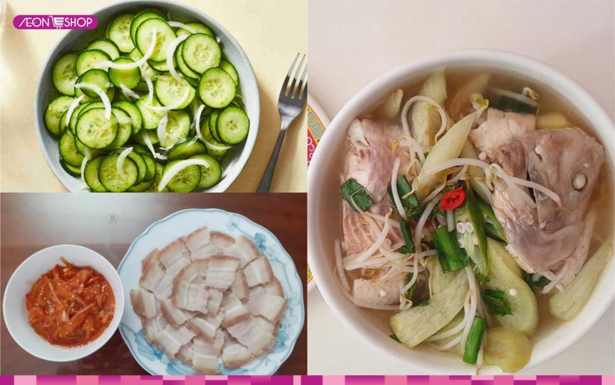 Thực đơn 6 thịt luộc, dưa leo, canh chua