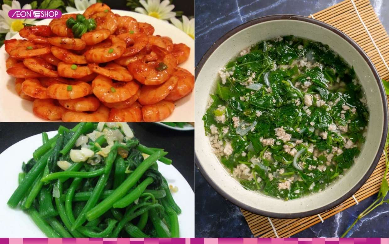Thực đơn 7 tôm rang, rau bí xào, canh rau ngót