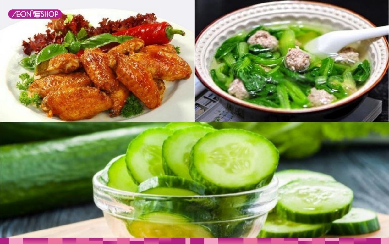 Thực đơn 2 gà chiên mắm,dưa leo, canh rau cải