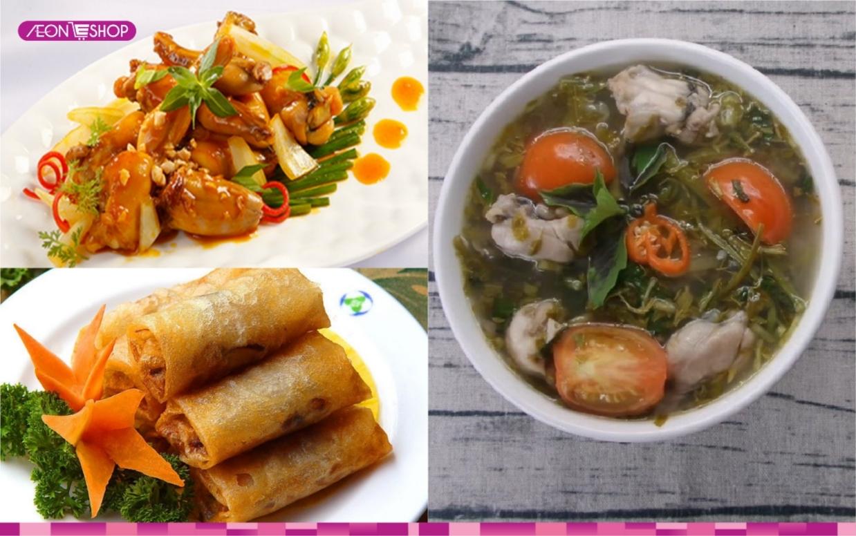 Thực đơn 10 ếch xào hành, chả giò, canh chua ếch
