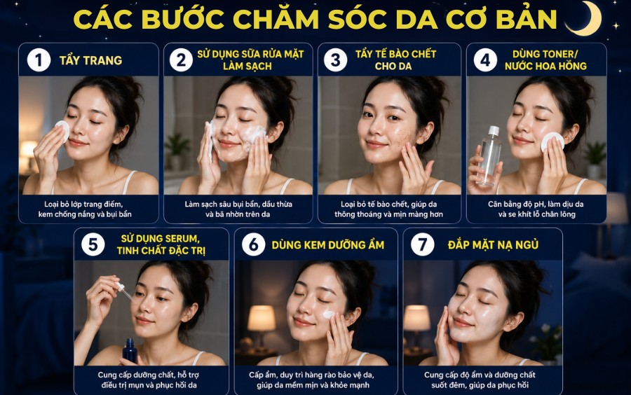 7 bước chăm sóc da ngày và đêm cơ bản cho người mới bắt đầ