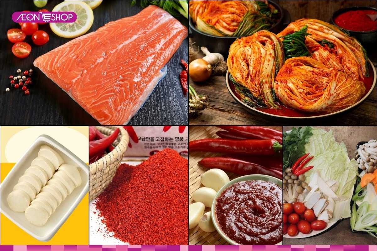 nguyên liệu làm lẩu cá hồi kim chi