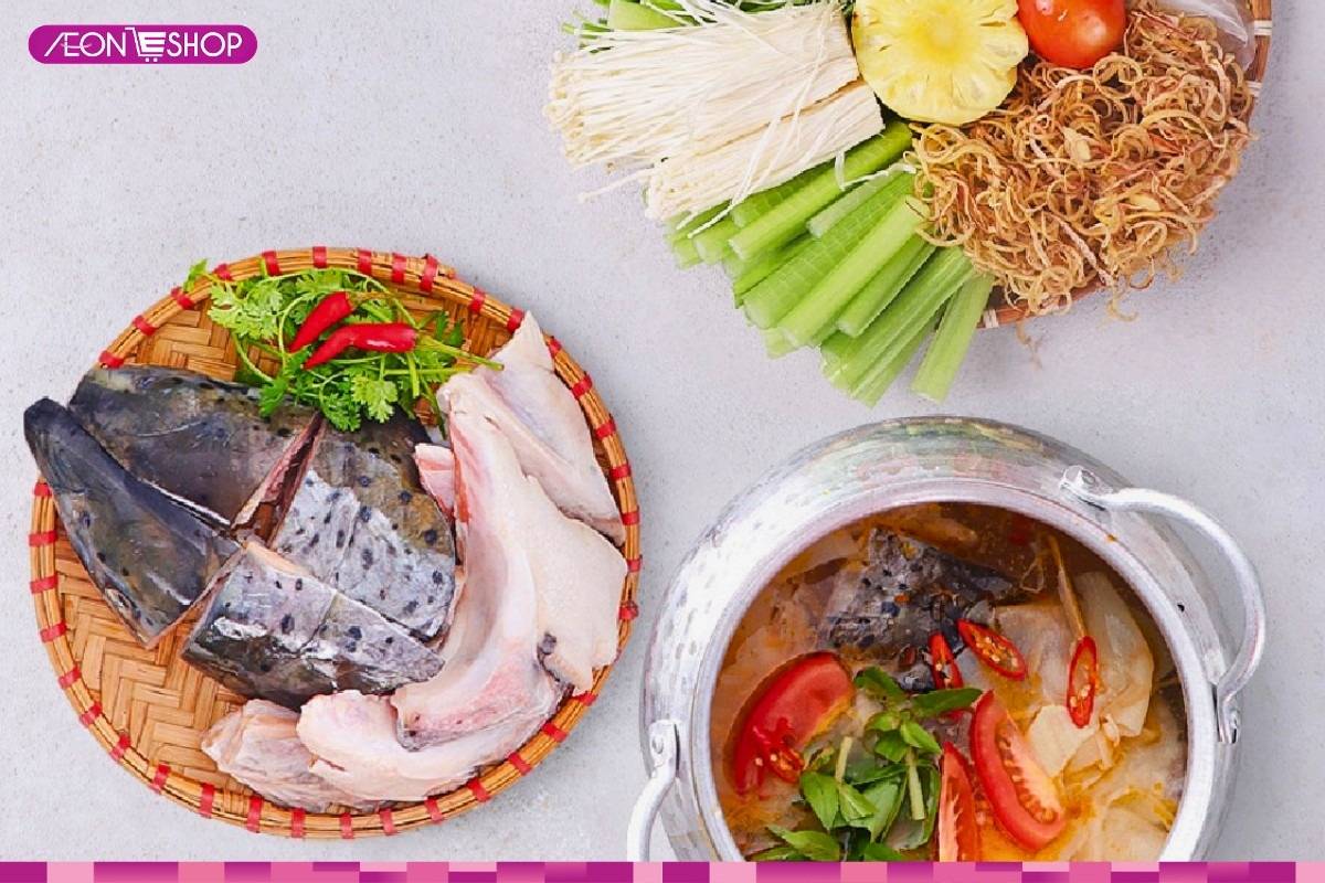 nguyên liệu nấu lẩu cá hồi măng chua