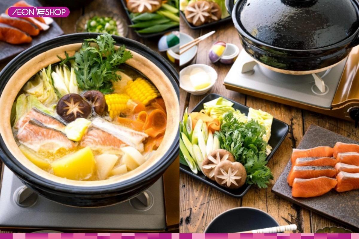nguyên liệu nấu lẩu cá hồi kiểu Nhật