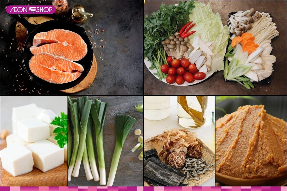 Sơ chế các nguyên liệu nấu lẩu cá hồi kiểu Nhật