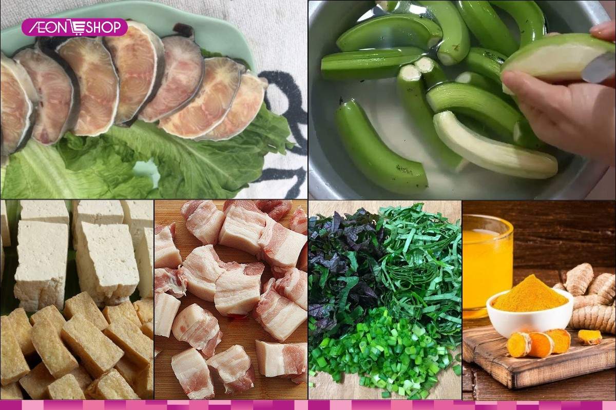 Sơ chế nguyên liệu nấu lẩu cá trê om chuối đậu