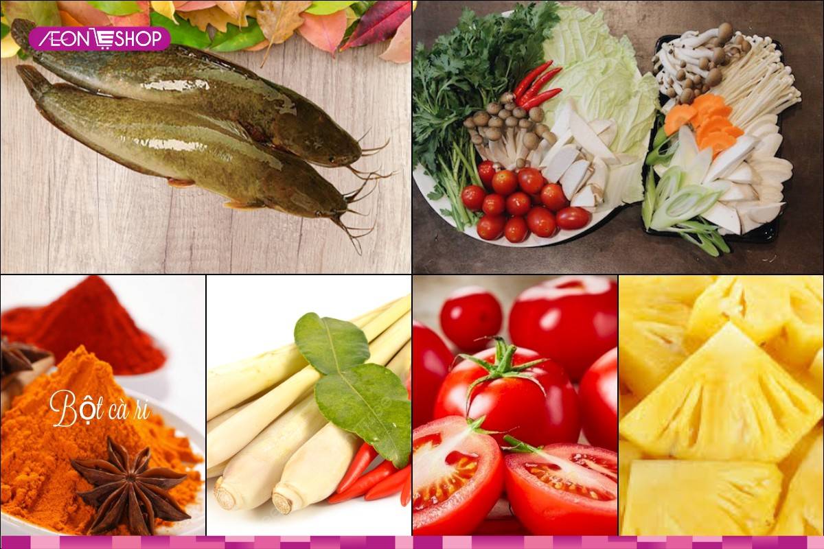 nguyên liệu làm lẩu cá trê kiểu Thái chua cay