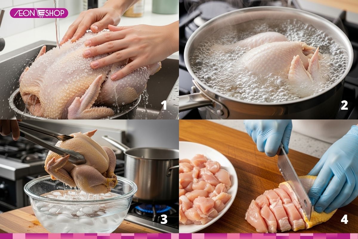 Sơ chế gà nấu lẩu