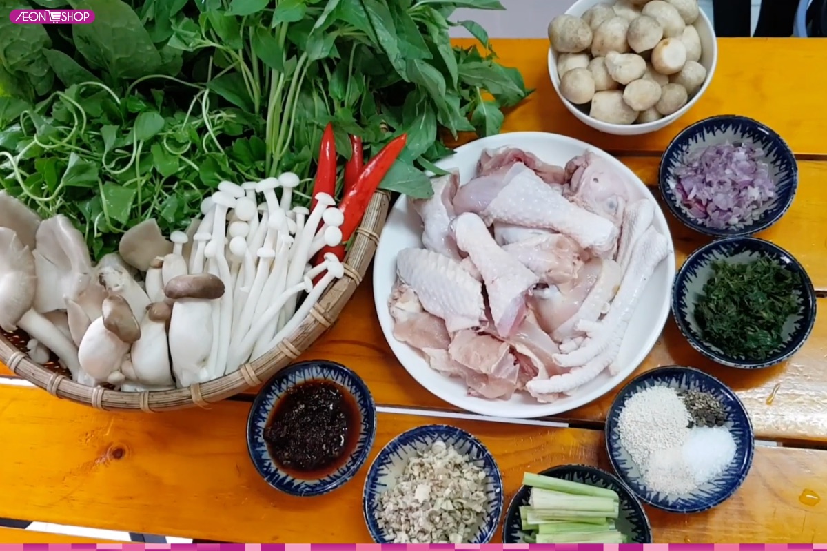 Nguyên liệu nấu lẩu gà lá é