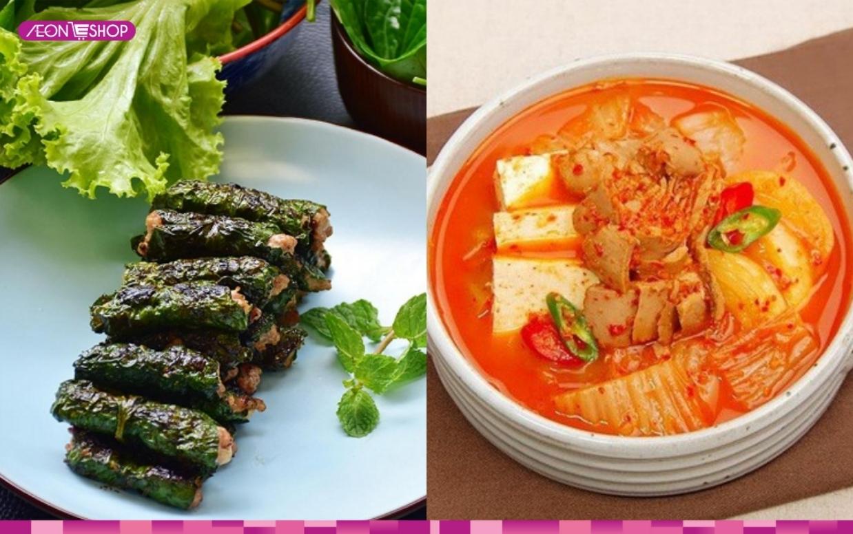 Thịt bò lá lốt, canh kim chi
