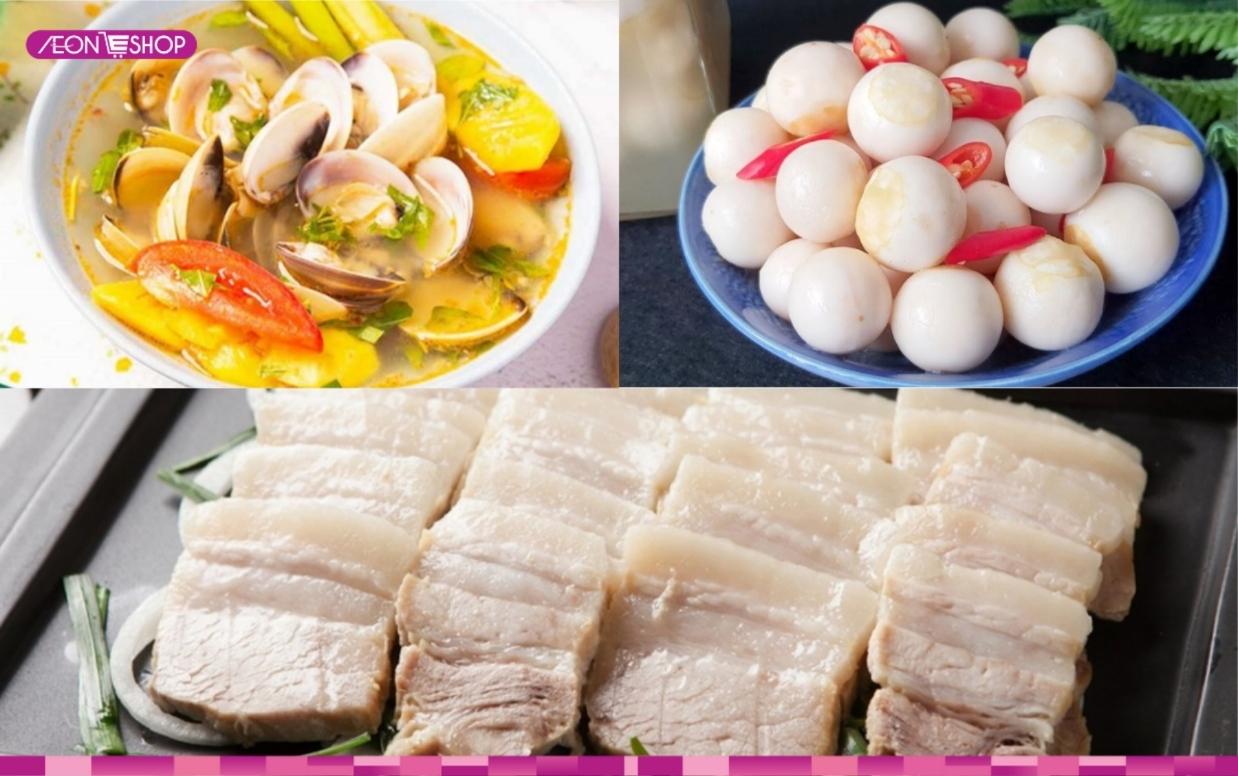 Thịt luộc, cà pháo, canh ngao