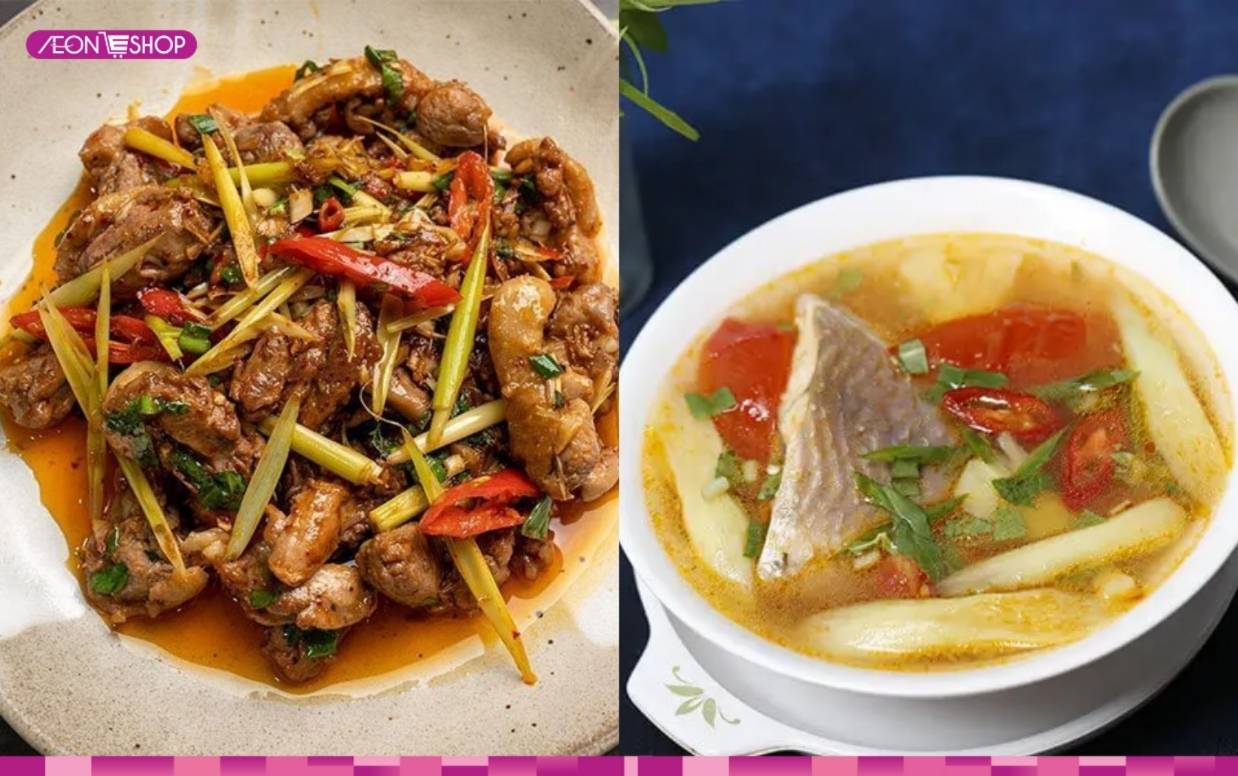 thịt vịt xào sả ớt, canh chua