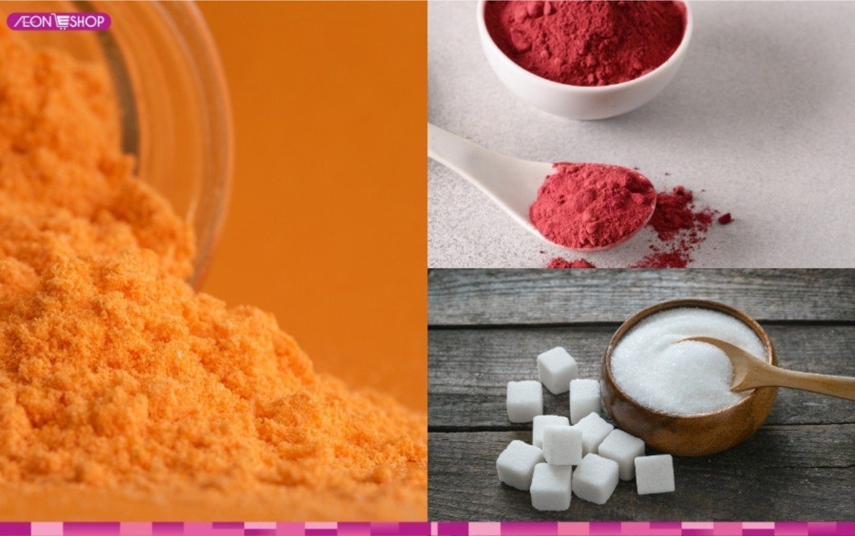 Bột vỏ cam khô, hoa hồng và đường trắng 