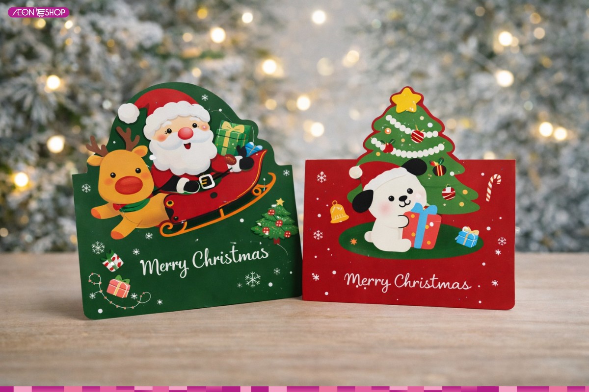Mẫu thiệp Giáng sinh hộp quà Noel