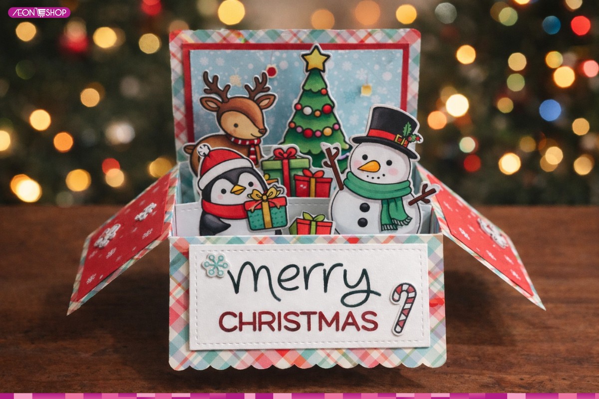 Mẫu thiệp Giáng sinh hộp quà Noel