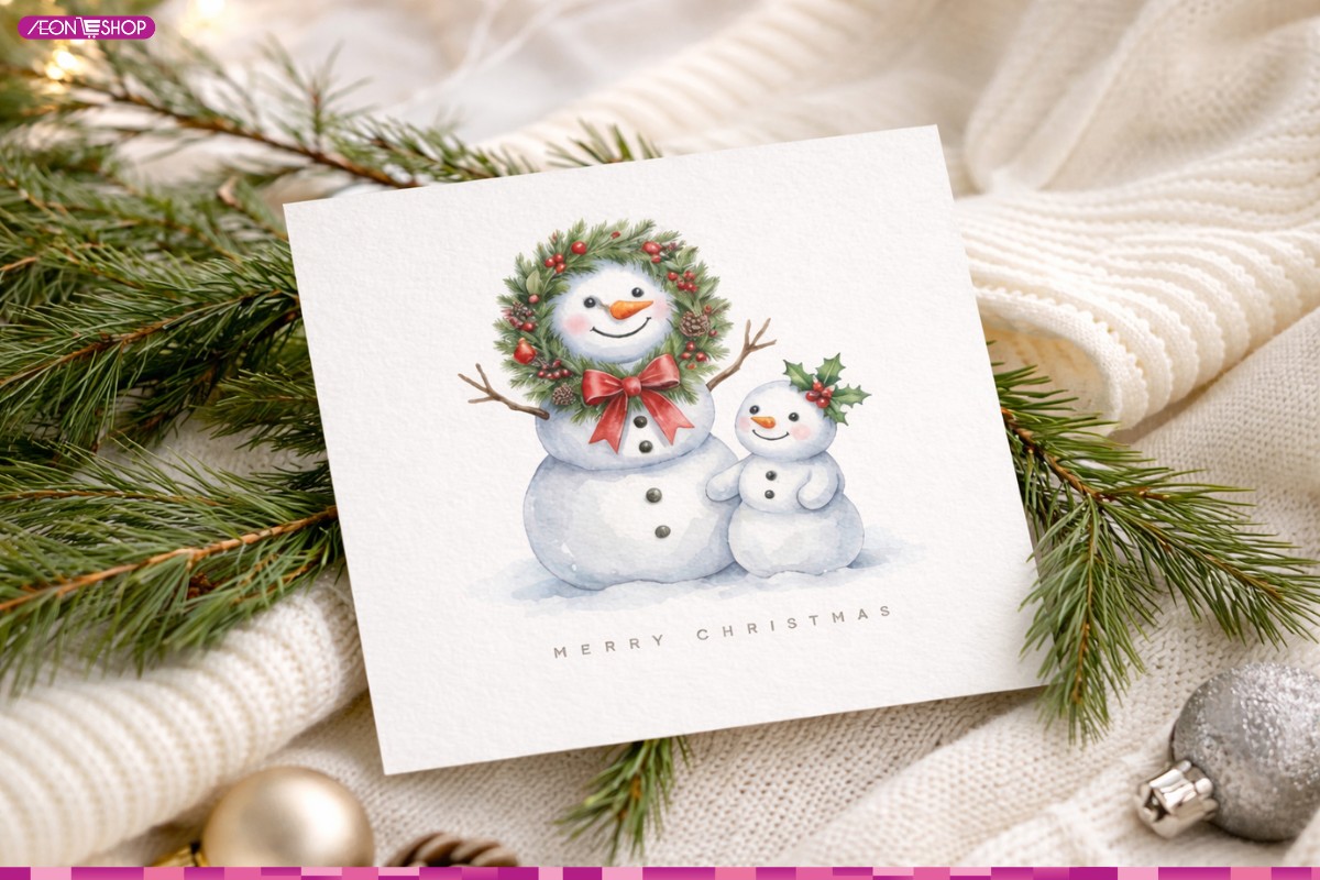 Mẫu thiệp Giáng sinh người tuyết
