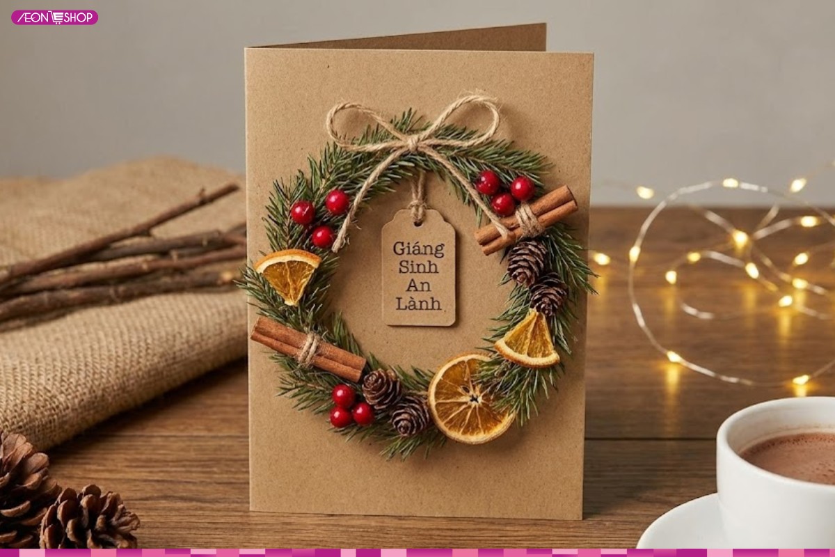 Mẫu thiệp Giáng Sinh hình vòng nguyệt quế