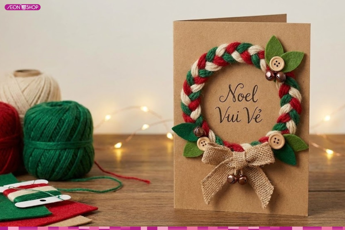 Mẫu thiệp Giáng Sinh hình vòng nguyệt quế