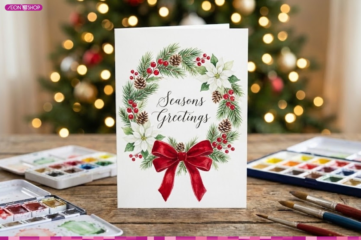 Mẫu thiệp Giáng Sinh hình vòng nguyệt quế