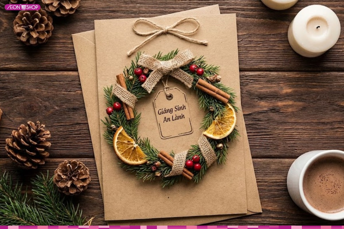 Mẫu thiệp Giáng Sinh hình vòng nguyệt quế