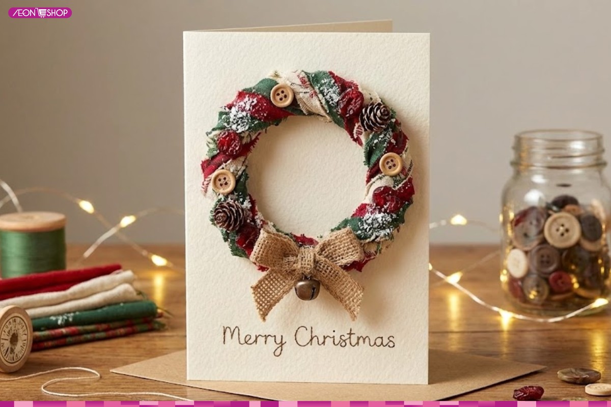 Mẫu thiệp Giáng Sinh hình vòng nguyệt quế