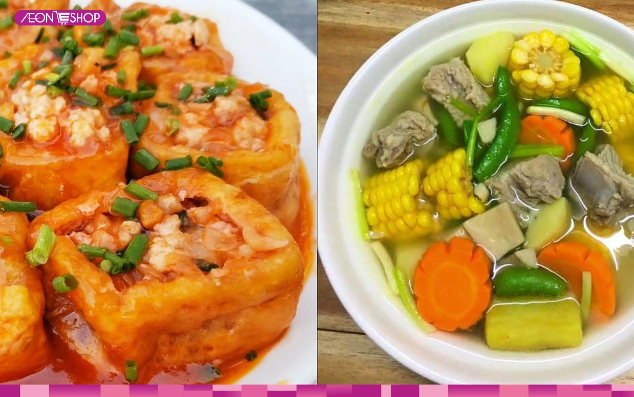 Đậu hủ nhồi thịt và canh rau củ nấu xương