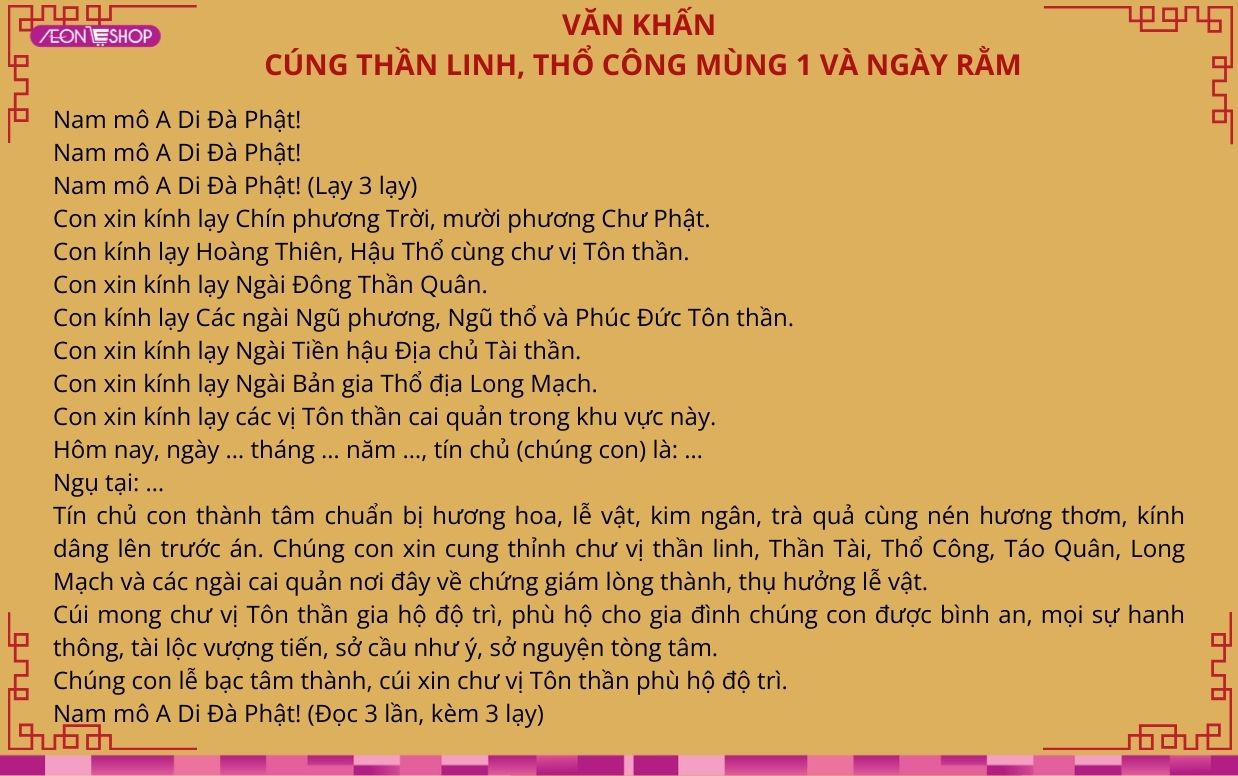 Văn khấn cúng thần linh và Thổ công