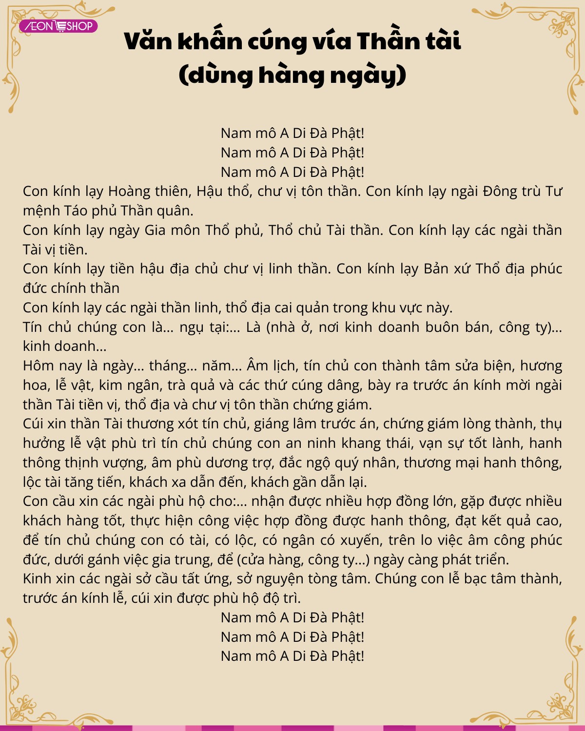 Văn khấn cúng vía thần tài hàng ngày cho dân kinh doanh hút tài lộc