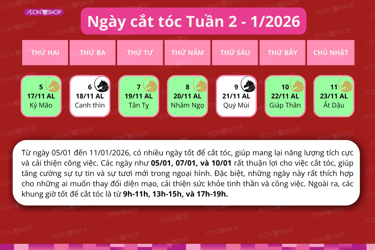 Lịch cắt tóc tuần 2 tháng 1 năm 2026