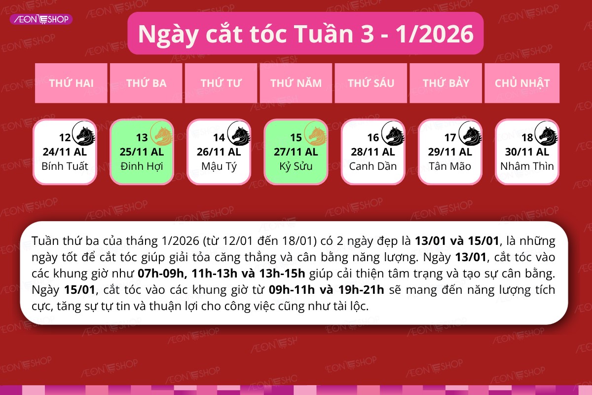 Lịch cắt tóc tuần 3 tháng 1 năm 2026