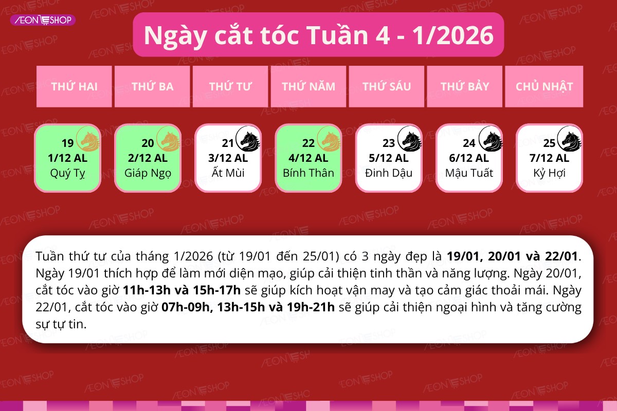 Lịch cắt tóc tuần 4 tháng 1 năm 2026