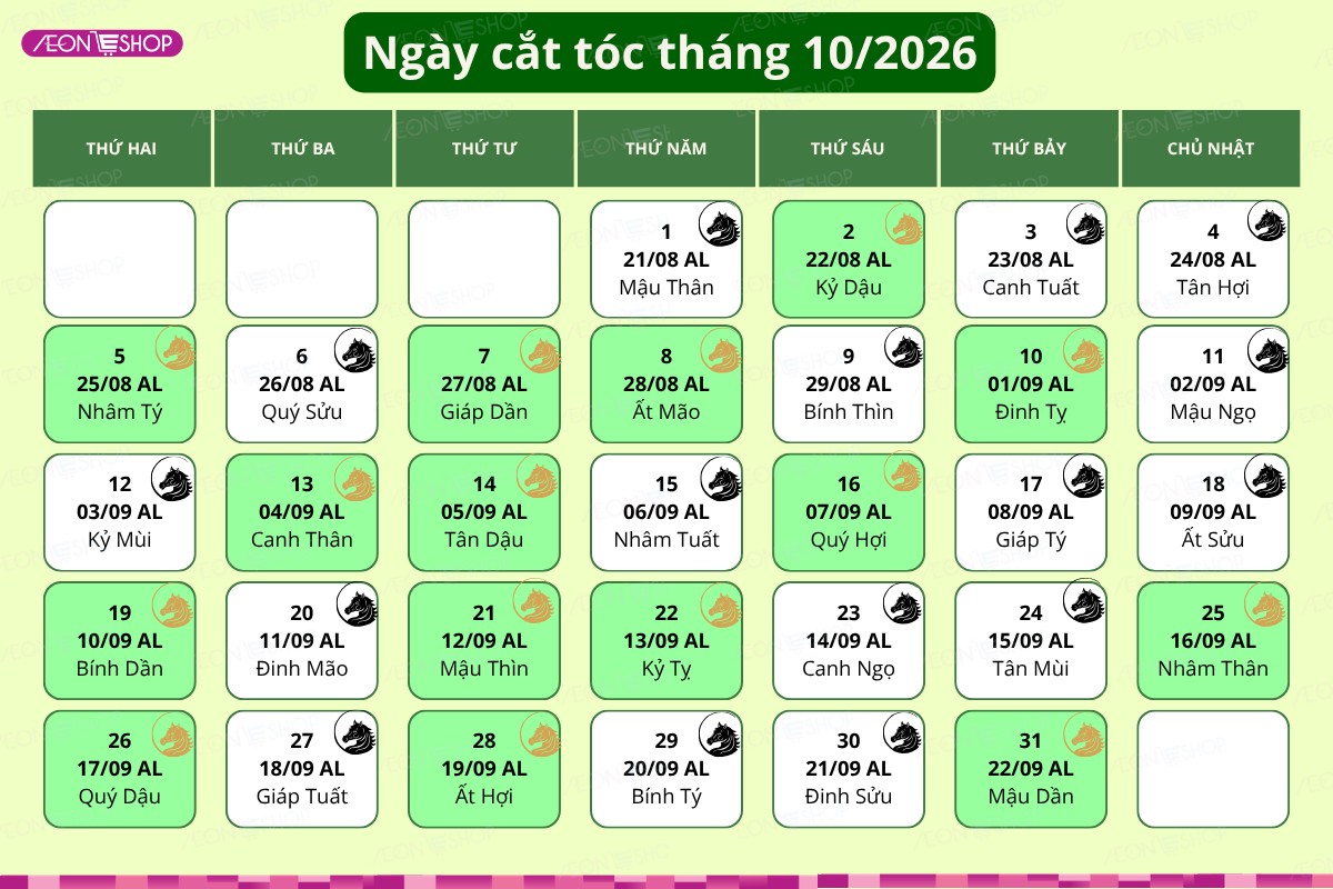 Lịch cắt tóc tháng 10 năm 2026: Ngày lành đón vận may, tài lộc