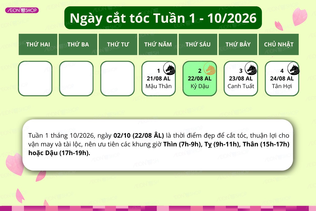 Ngày tốt cắt tóc tuần 1 tháng 10/2026