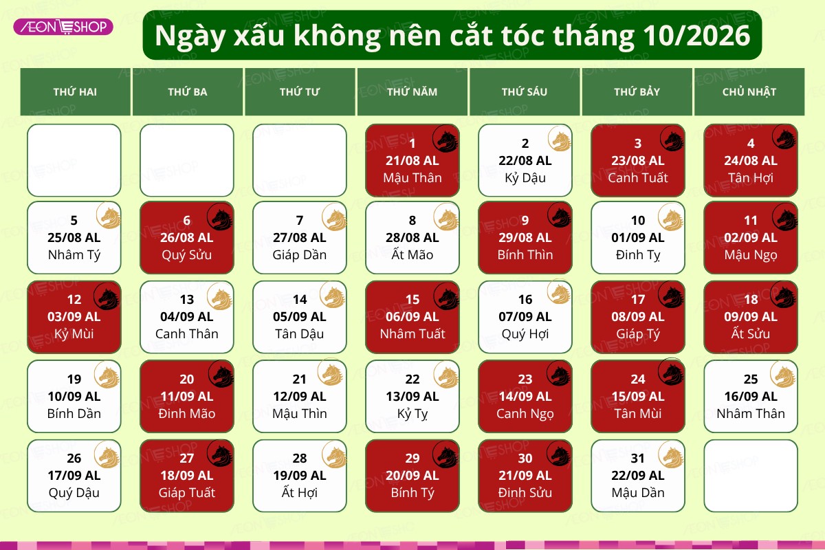 Lịch ngày xấu tránh cắt tóc tháng 10/2026