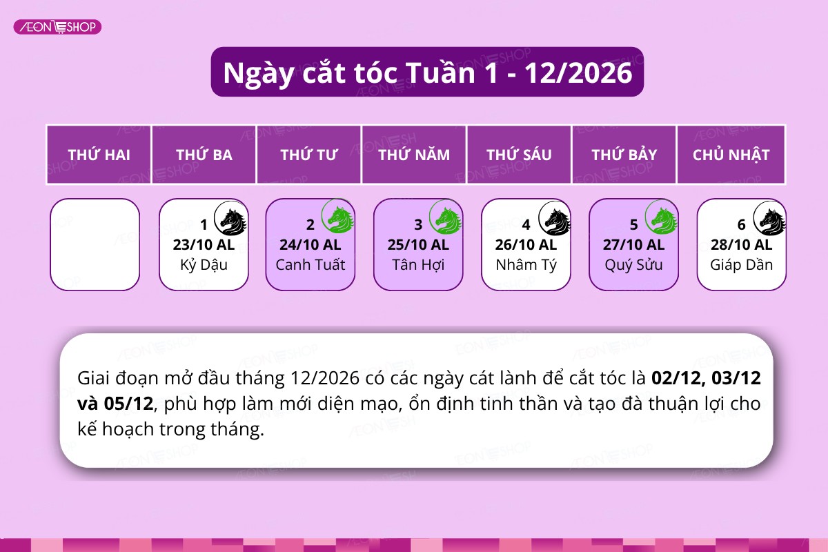 Lịch ngày cắt tóc cát lành của tuần 1 tháng 12 năm 2026