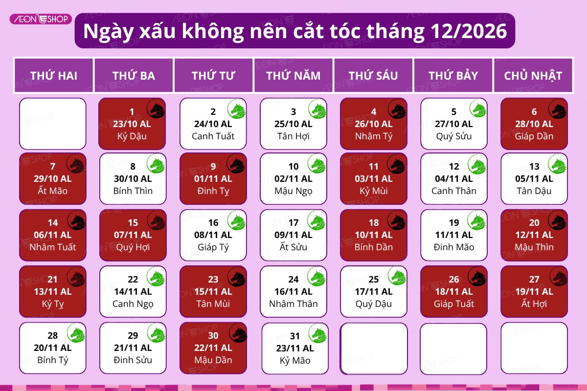 Tổng hợp các ngày xấu không nên cắt tóc trong tháng 12/2026