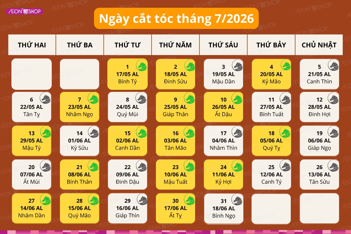 Lịch cắt tóc tháng 7 năm 2026: Ngày tốt cắt tóc đẹp và may mắn
