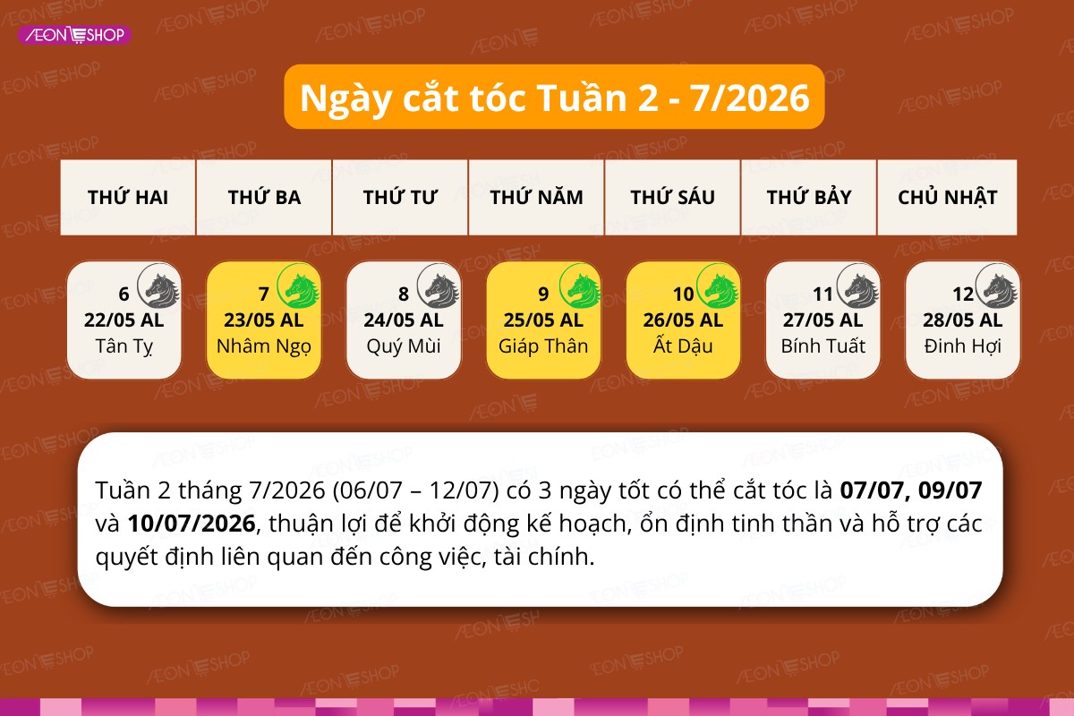 Gợi ý thời điểm cắt tóc tuần 2/7/2026 theo lịch âm dương