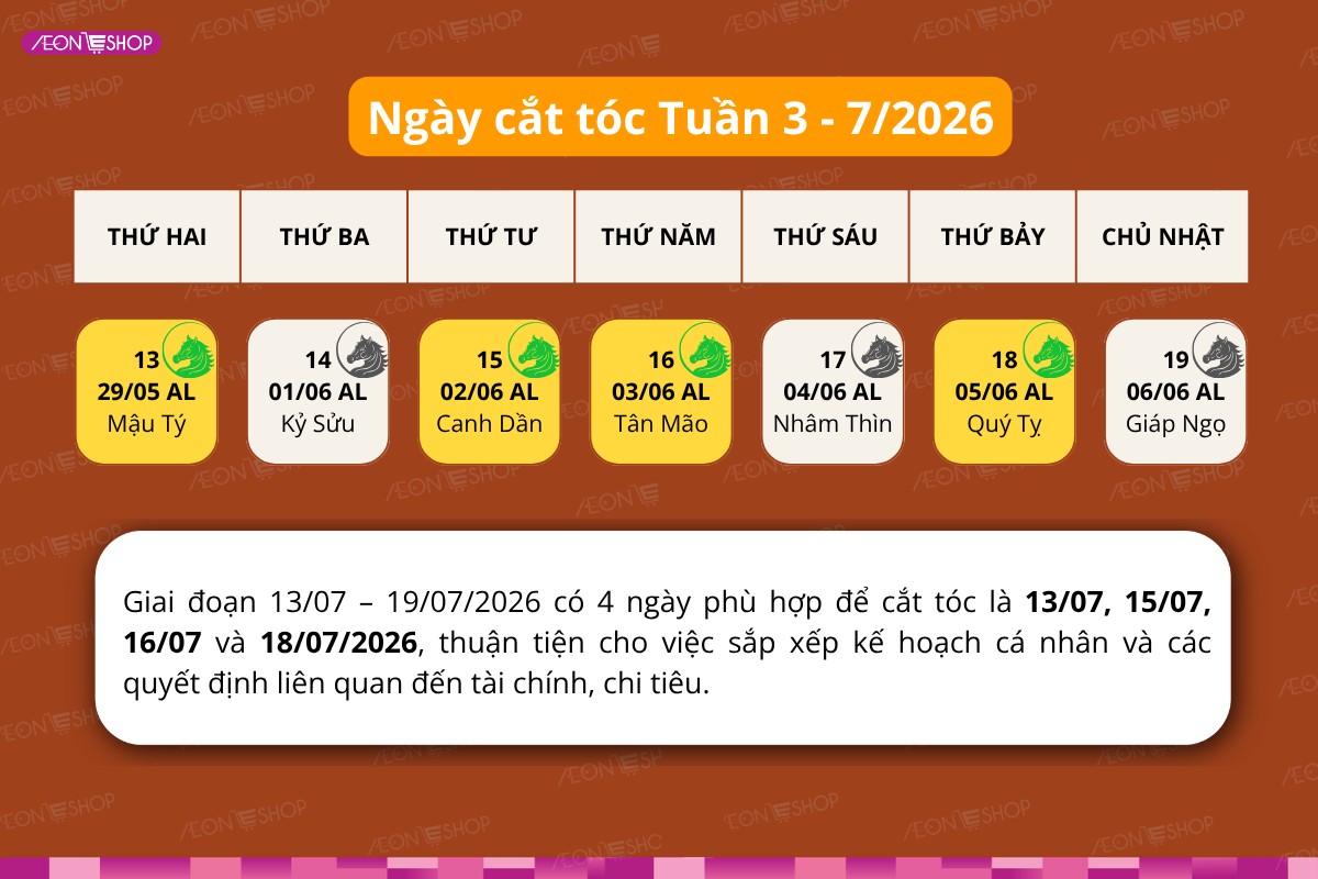 Lịch tham khảo ngày nên cắt tóc trong tuần 3 tháng 7/2026
