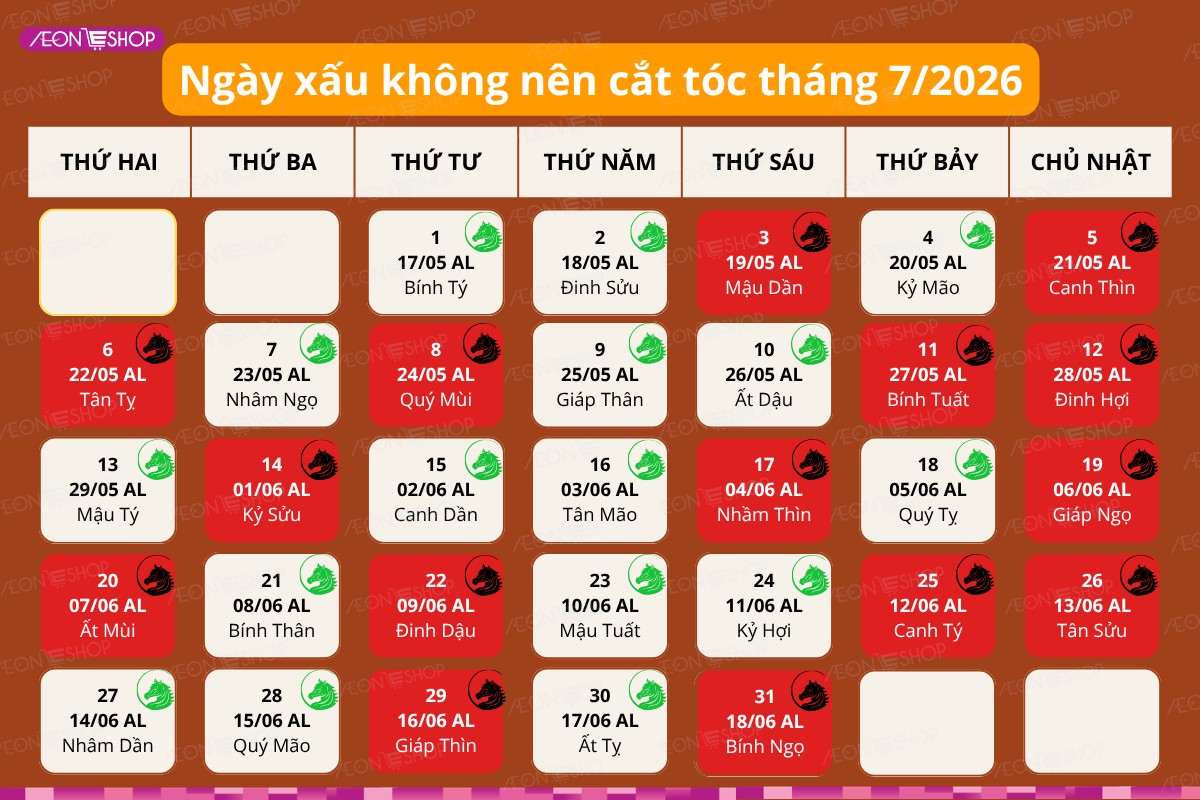Tổng hợp các ngày không phù hợp để cắt tóc trong tháng 7 năm 2026