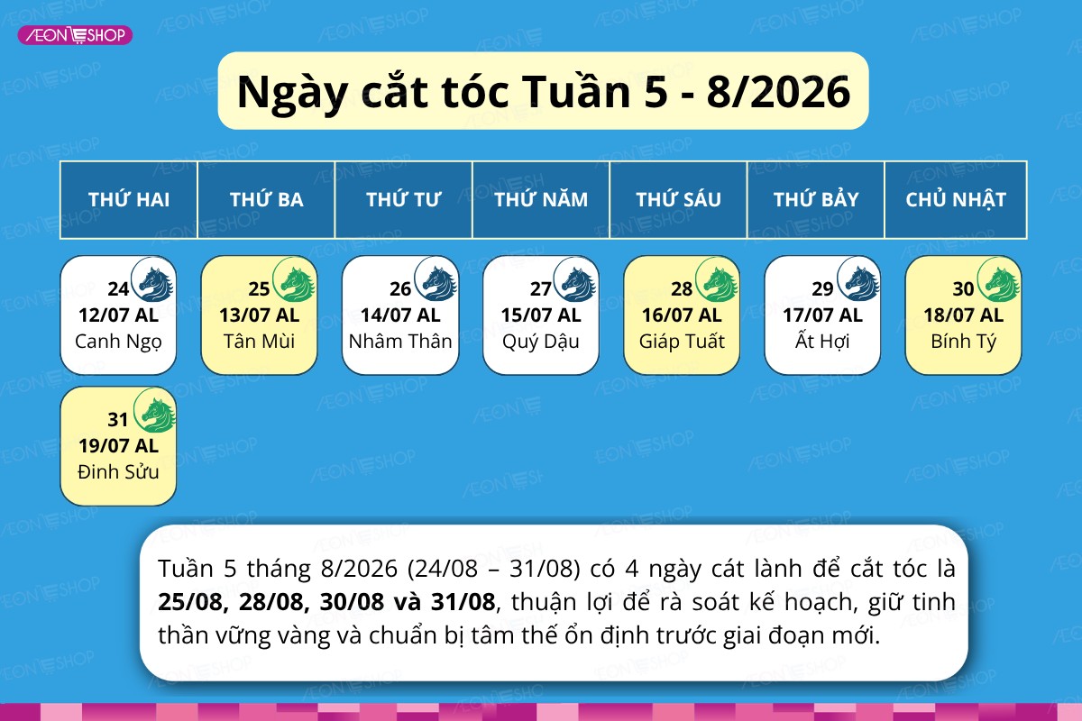 Thời điểm nên cắt tóc trong tuần cuối của tháng 8 năm 2026