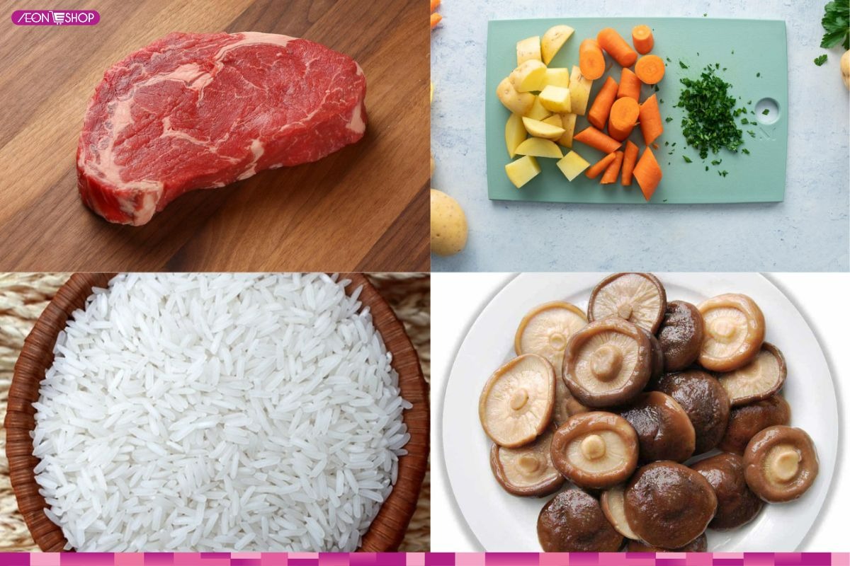 Nguyên liệu nấu cháo thịt bò rau củ