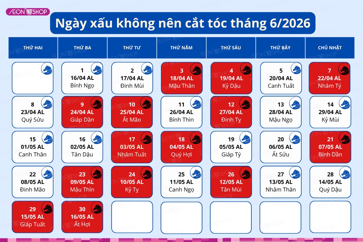 Ngày xấu không nên cắt tóc tháng 6/2026