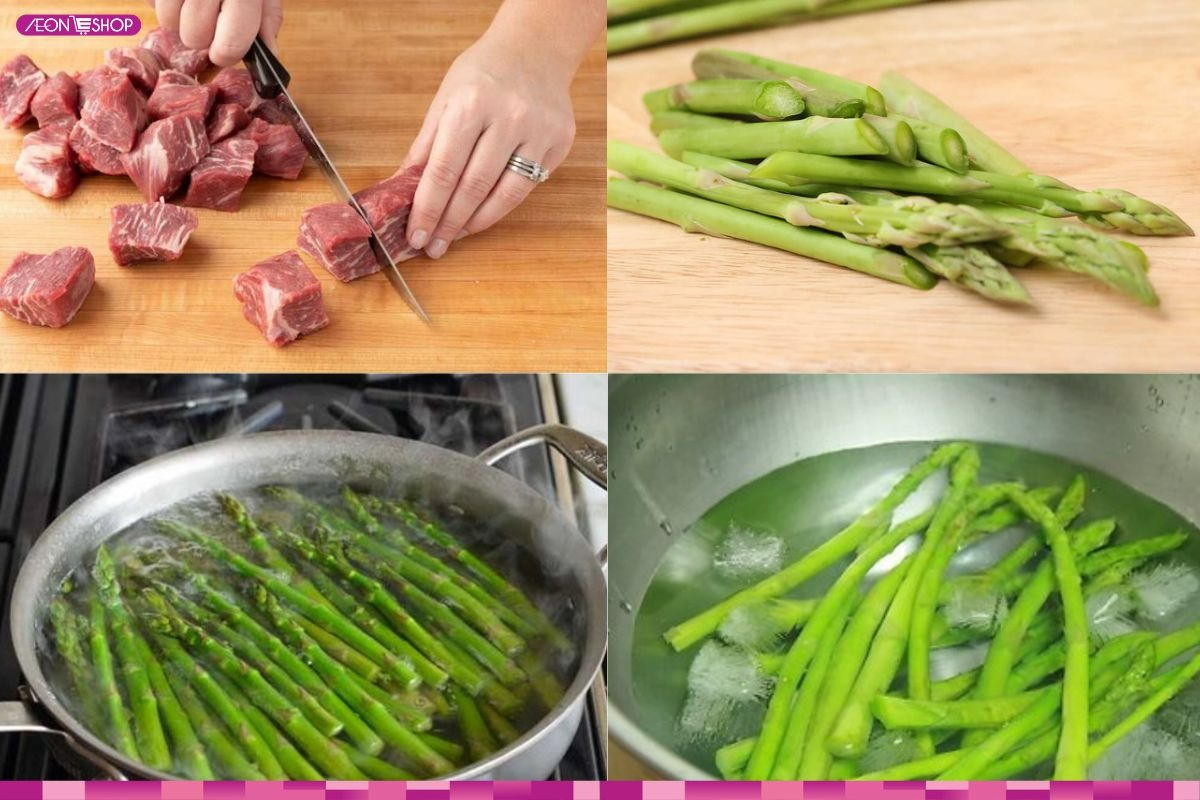 Sơ chế nguyên liệu làm măng tây xào thịt bò