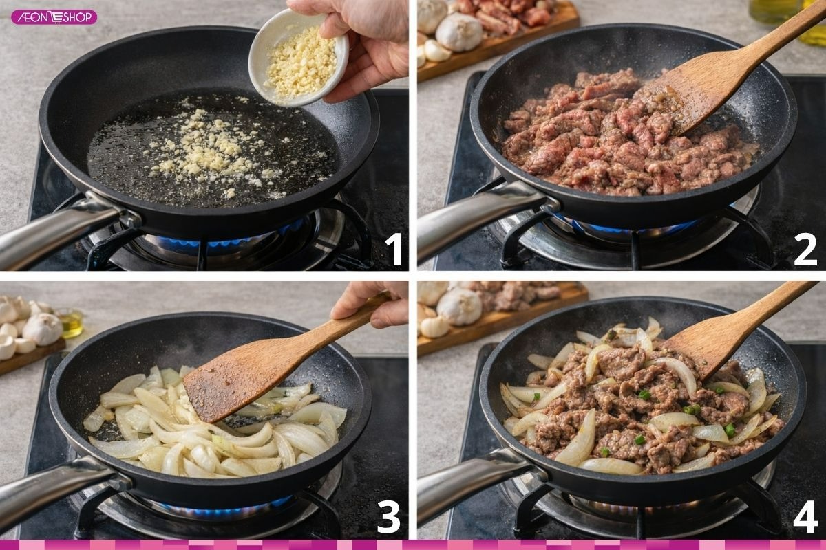 Xào thịt bò cùng với hành tây
