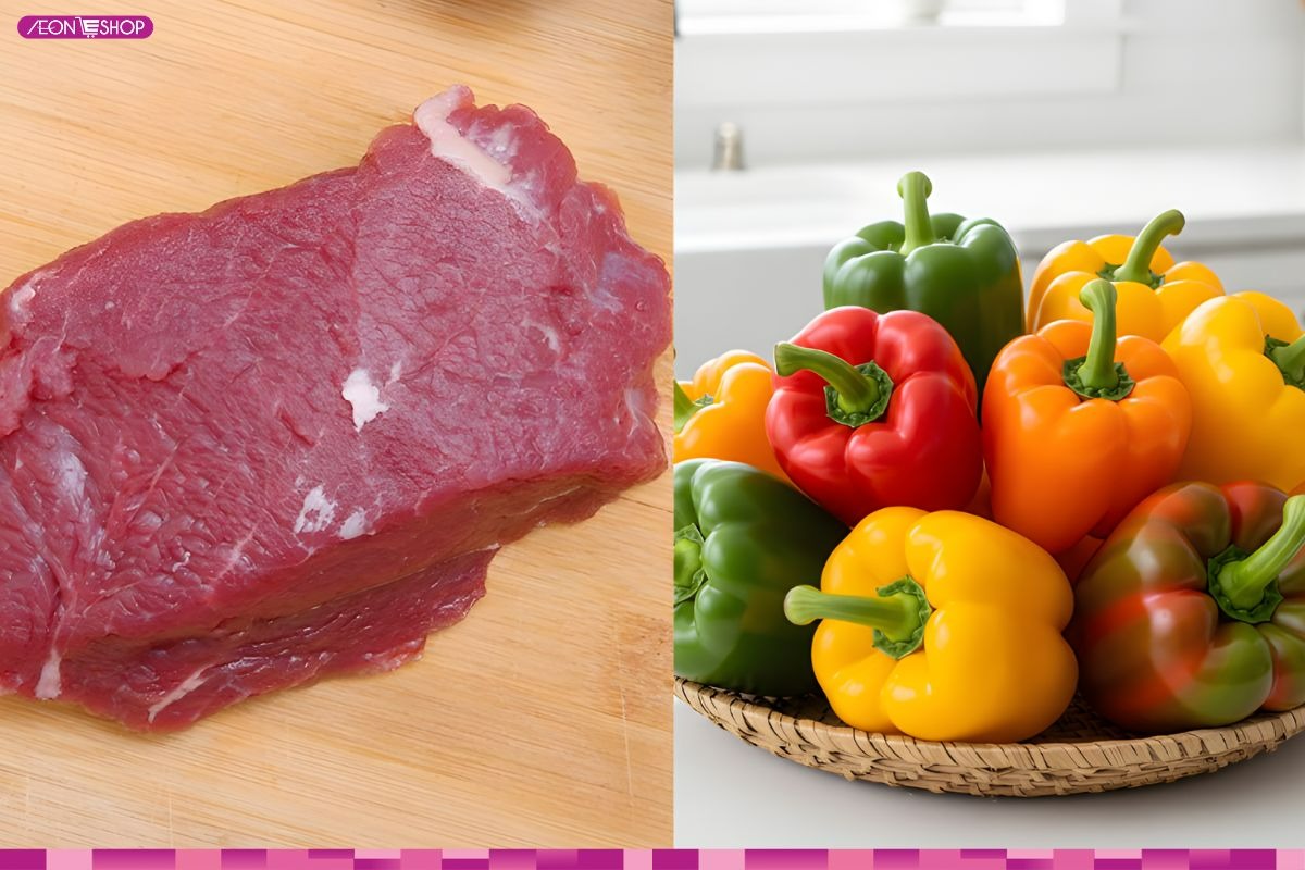 Các nguyên liệu làm món thịt bò xào ớt chuông