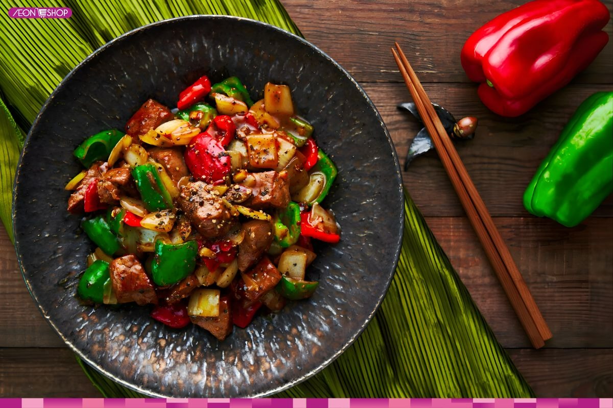 Thành phẩm món thịt bò xào ớt chuông hành tây