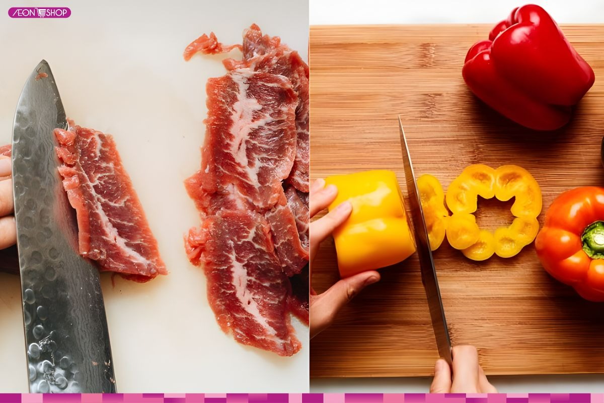 Sơ chế nguyên liệu làm bò xào ớt chuông